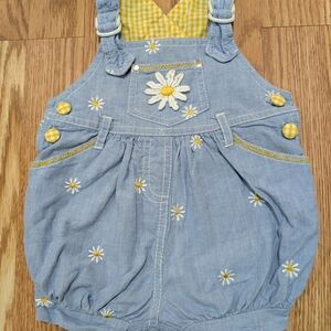 Vintage 90's Denim Baby Overalls with Daisy Embroidery 12 Months
